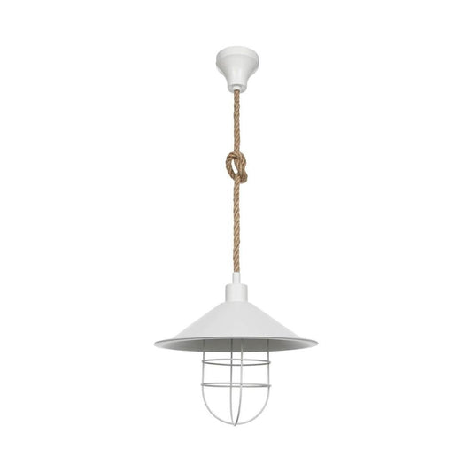 lampada da soffitto bulut asz0631 metallo bianco e corda iuta, lampada a sospensione con luce diretta, perfetta per tavolo da pranzo o cucina