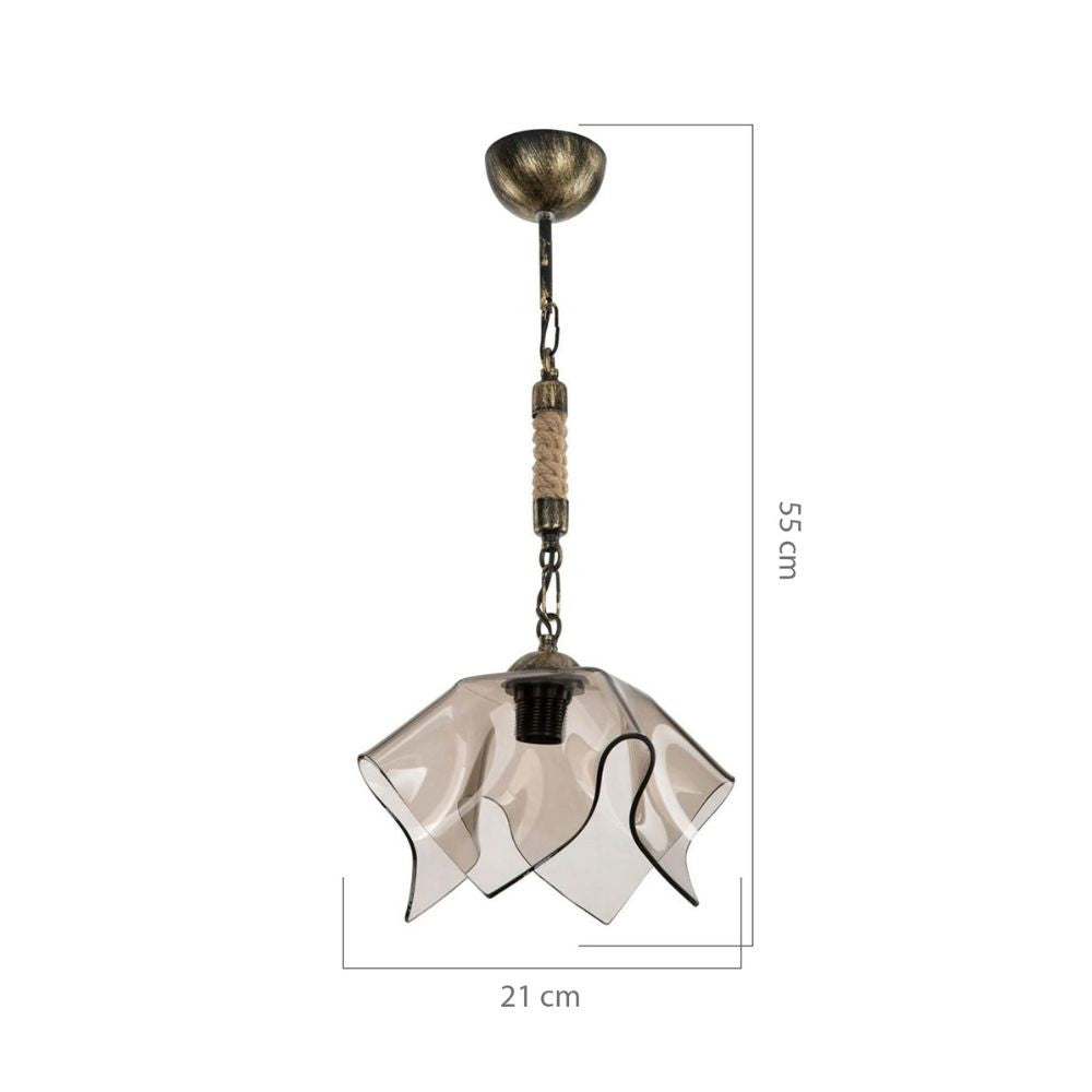 lampada a sospensione volga mdl3781 oro antichizzato e vetro fumè, ambientazione moderna con punto luce centrale sopra il tavolo