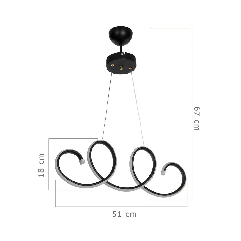 lampada a sospensione led afra forma spirale nera mdl4441, ambientazione moderna con punto luce centrale sopra il tavolo