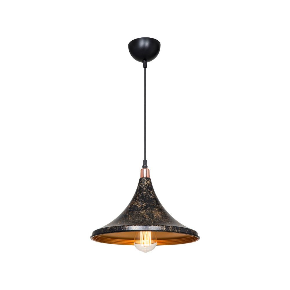 lampada a sospensione kalyon metallo nero oro asz1650, vista dal basso del paralume in metallo, vetro o tessuto