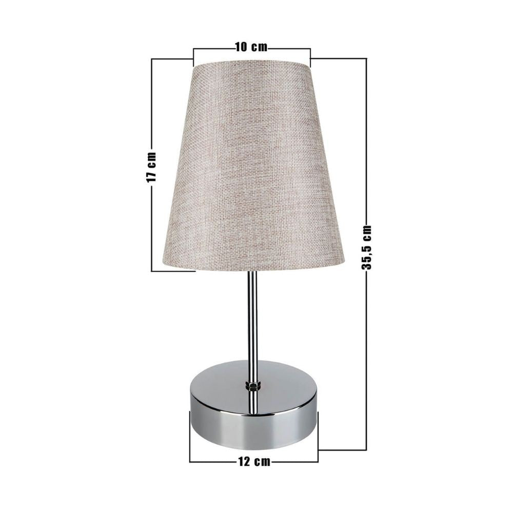lampada da tavolo estelya az1068 cromo beige, dettaglio dell’interruttore e finitura del materiale
