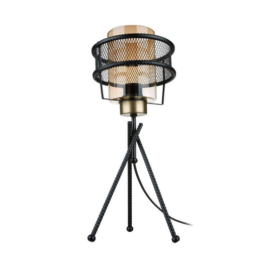 lampada da tavolo grande mdl3713 in ferro intrecciato paralume vetro, lampada da tavolo con base stabile e paralume elegante