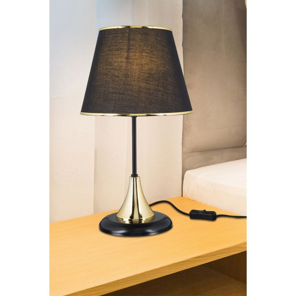lampada da tavolo arden metallo e paralume tessuto nero asz1632, luce soffusa ideale per lettura o relax serale