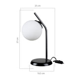 lampada da tavolo toren metallo nero e paralume a sfera in vetro asz1675, luce soffusa ideale per lettura o relax serale