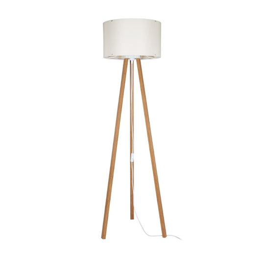 lampada da terra piko asz1664 con piantana in rovere e paralume in tessuto crema, lampada da terra alta con paralume in tessuto o metallo