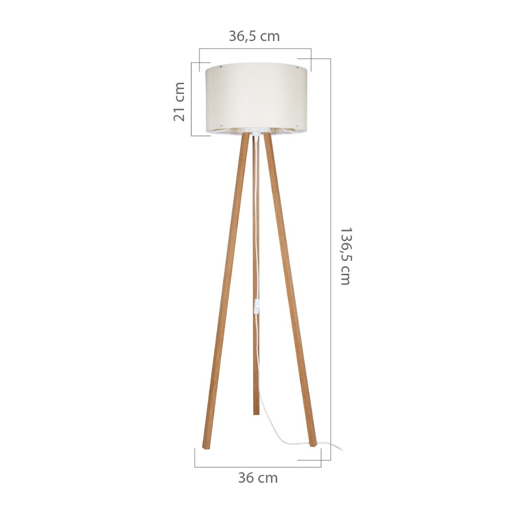 lampada da terra piko asz1664 con piantana in rovere e paralume in tessuto crema, luce indiretta perfetta per creare atmosfera accogliente