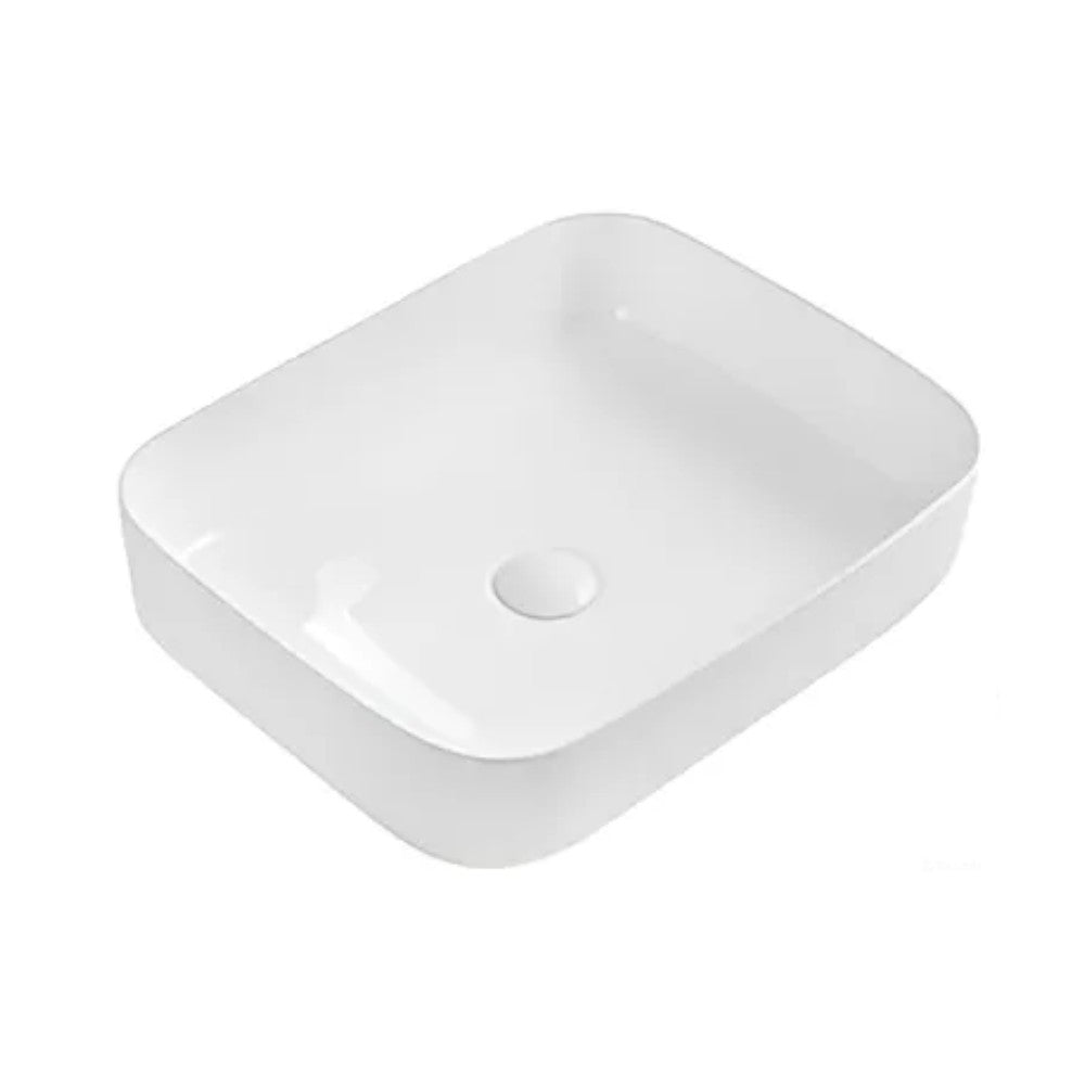lavabo da appoggio bowl9391b in ceramica 50x39x13 cm. bianco, vista ambientata con mobile da bagno coordinato