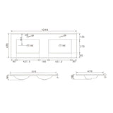 lavabo da appoggio 20331 in ceramica due vasche 121.5x47 cm colore bianco, dettaglio del lavabo in ceramica con finitura lucida