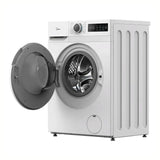 lavatrice carica frontale midea mf110w80ba10w 8 kg 1400 giri bianca classe a, vista ambientata in lavanderia o bagno