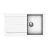 enigma d100 lavello vasca e gocciolatoio bianco, lavello in granito a una vasca, vista frontale