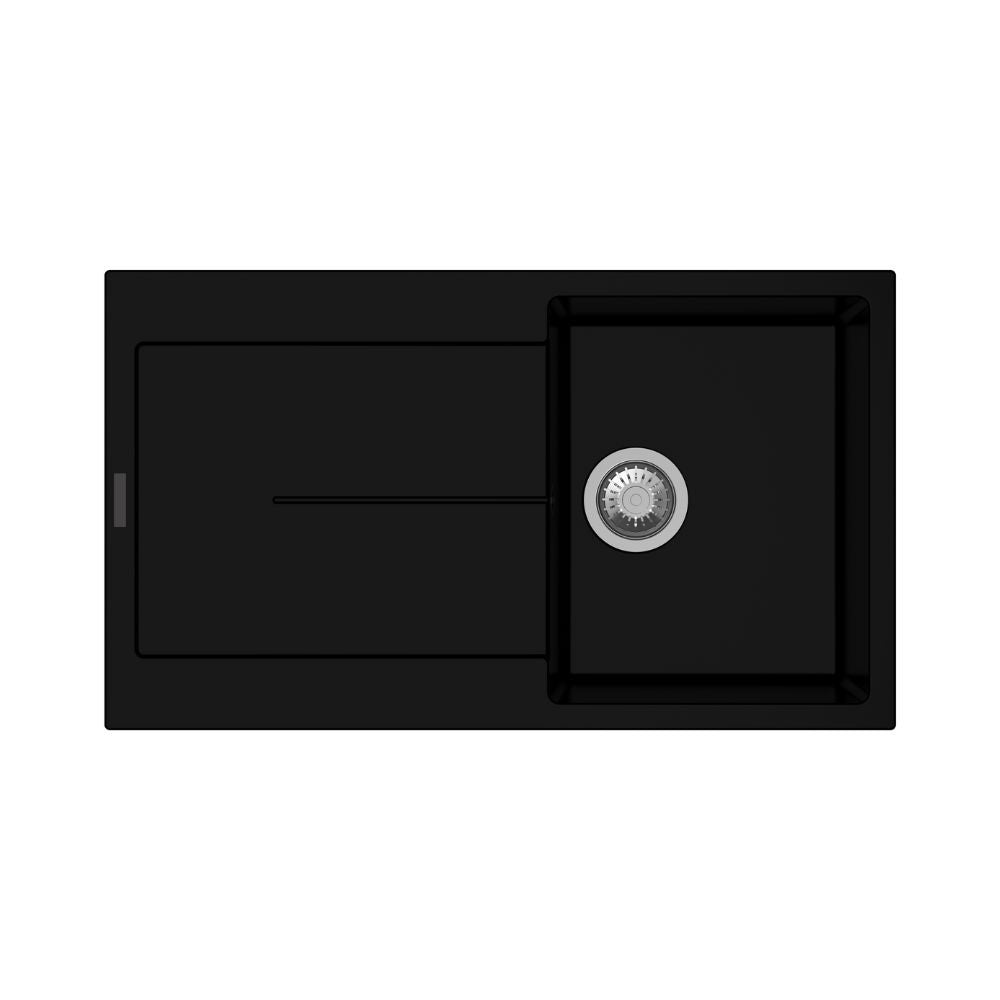 enigma d100 lavello vasca e gocciolatoio nero, lavello in granito a una vasca, vista frontale