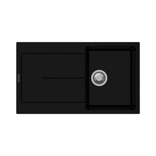 enigma d100 lavello vasca e gocciolatoio nero, lavello in granito a una vasca, vista frontale