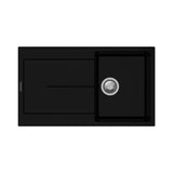 enigma d100 lavello vasca e gocciolatoio nero, lavello in granito a una vasca, vista frontale