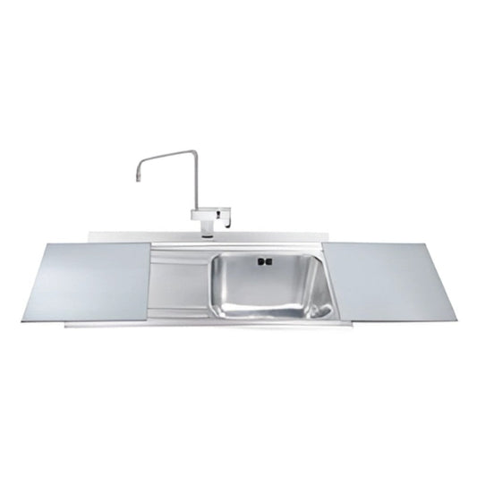 lavello smeg li91sgs 90x50 cm 1 vasca con gocciolatoio a sinistra con vetri silver, lavello in acciaio inox a una vasca, vista frontale