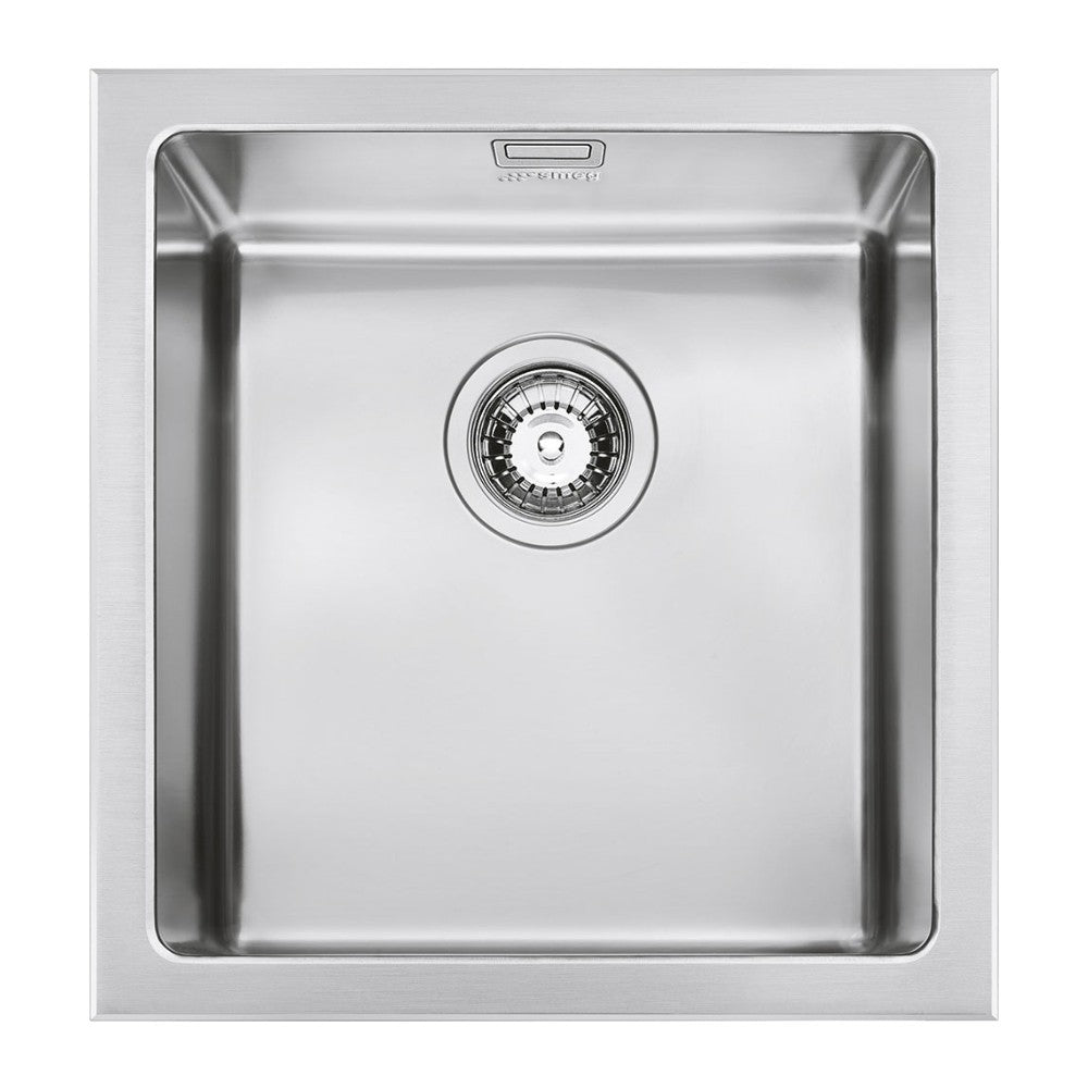 lavello smeg vqr40 una vasca 40x50 cm semifilo inox, lavello in acciaio inox a una vasca, vista frontale