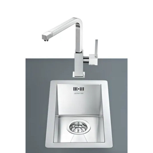 lavello smeg vq20 una vasca 26.7x46.4 cm filotop inox, lavello in acciaio inox a una vasca, vista frontale