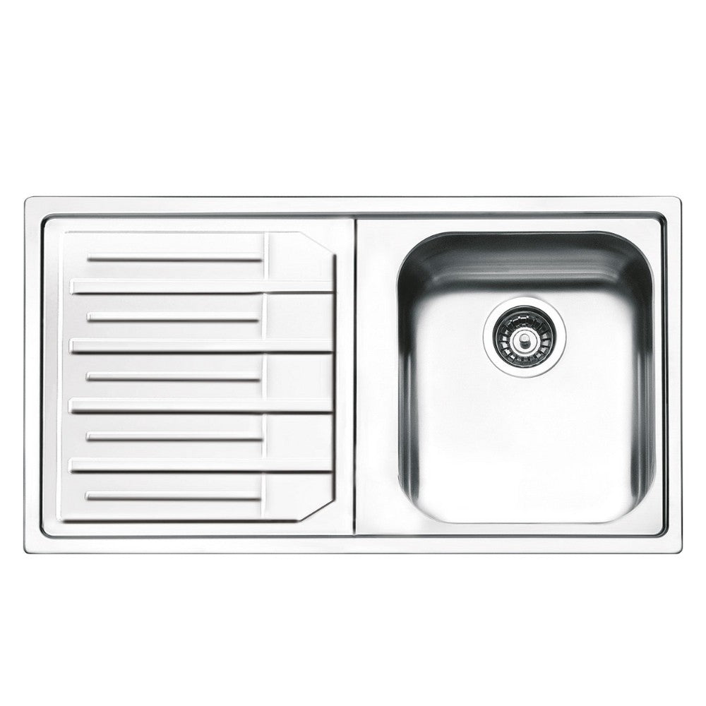 lavello smeg lp861s2 inox 1 vasca con gocciolatoio sinistro 86x50 cm., lavello in acciaio inox a una vasca, vista frontale