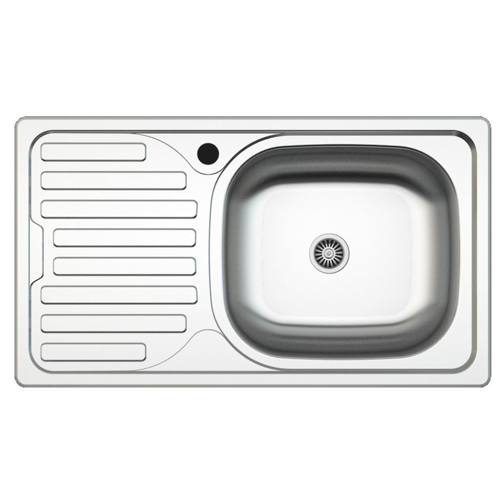 lavello incasso sa07 una vasca con gocciolatoio sinistro 43.5x76 cm. inox, lavello in acciaio inox a una vasca, vista frontale