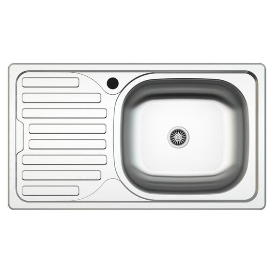 lavello incasso sa07 una vasca con gocciolatoio sinistro 43.5x76 cm. inox, lavello in acciaio inox a una vasca, vista frontale