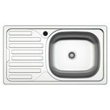 lavello incasso sa07 una vasca con gocciolatoio sinistro 43.5x76 cm. inox, lavello in acciaio inox a una vasca, vista frontale