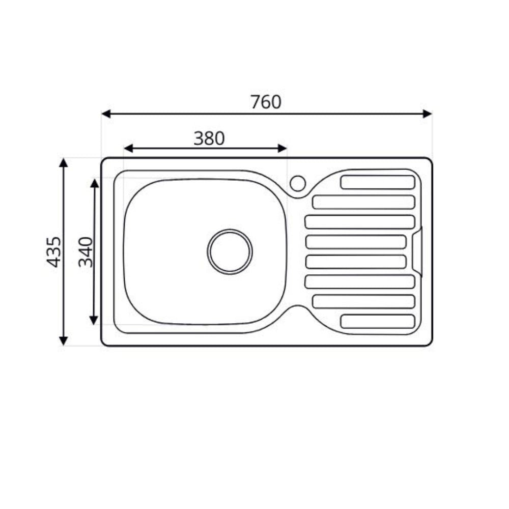 lavello incasso sa07 una vasca con gocciolatoio sinistro 43.5x76 cm. inox, dettaglio della superficie lucida in acciaio