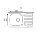 lavello incasso sa07 una vasca con gocciolatoio sinistro 43.5x76 cm. inox, dettaglio della superficie lucida in acciaio