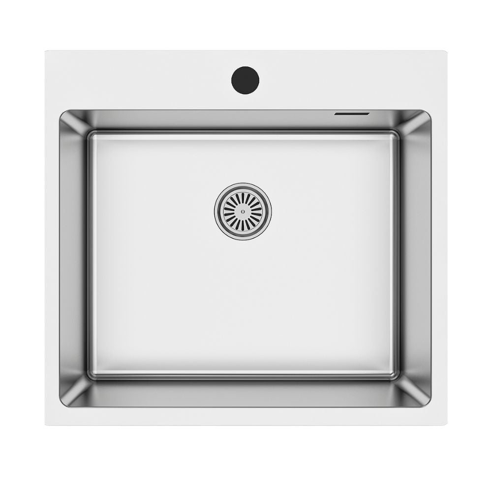lavello da incasso sa383 1 vasca 55x50.5 cm. inox, lavello in acciaio inox a una vasca, vista frontale