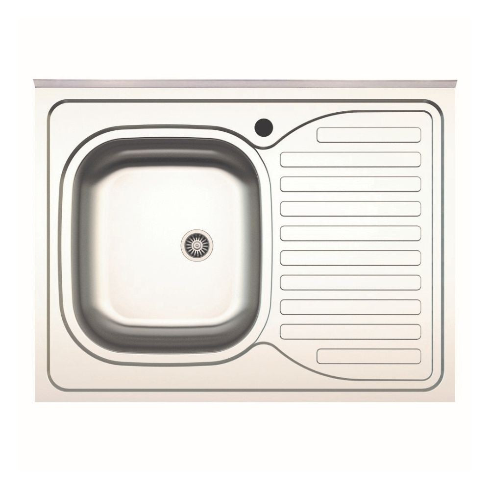 lavello da appoggio sa30 una vasca con gocciolatoio destro 80x60cm. inox, lavello in acciaio inox a una vasca, vista frontale