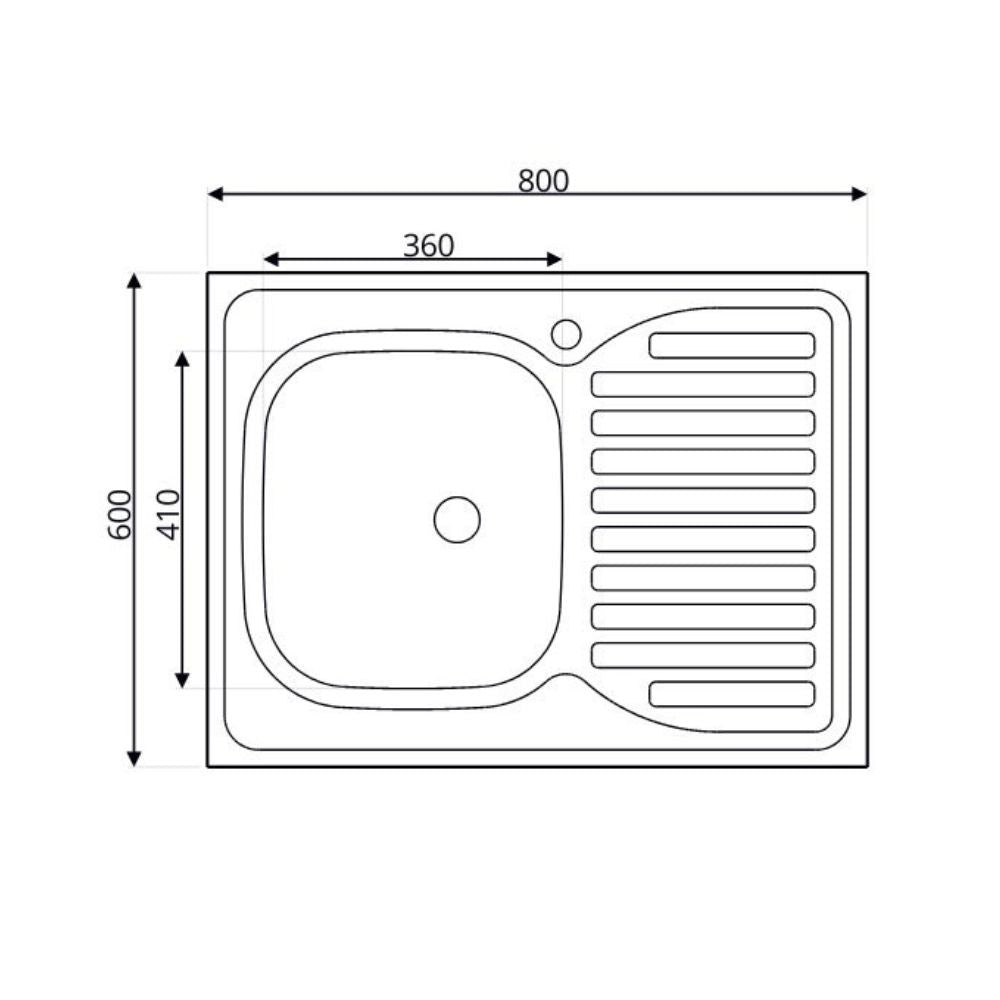 lavello da appoggio sa30 una vasca con gocciolatoio destro 80x60cm. inox, dettaglio della superficie lucida in acciaio