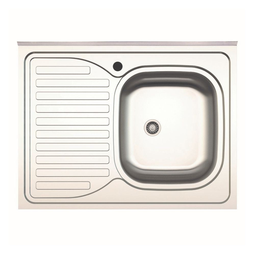 lavello da appoggio sa30 una vasca con gocciolatoio sinistro 80x60cm. inox, lavello in acciaio inox a una vasca, vista frontale