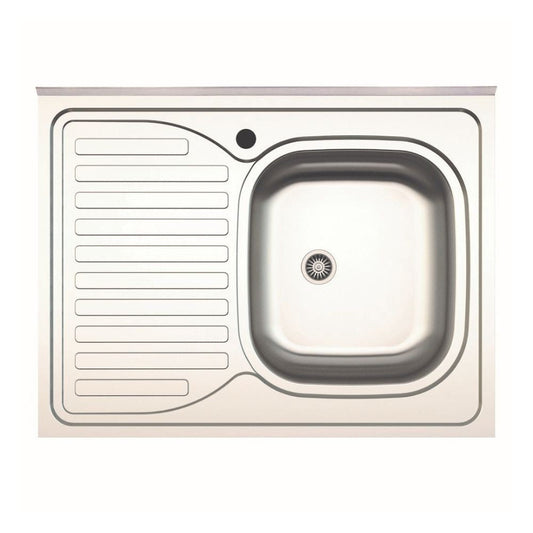 lavello da appoggio sa30 una vasca con gocciolatoio sinistro 80x60cm. inox, lavello in acciaio inox a una vasca, vista frontale