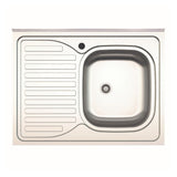 lavello da appoggio sa30 una vasca con gocciolatoio sinistro 80x60cm. inox, lavello in acciaio inox a una vasca, vista frontale