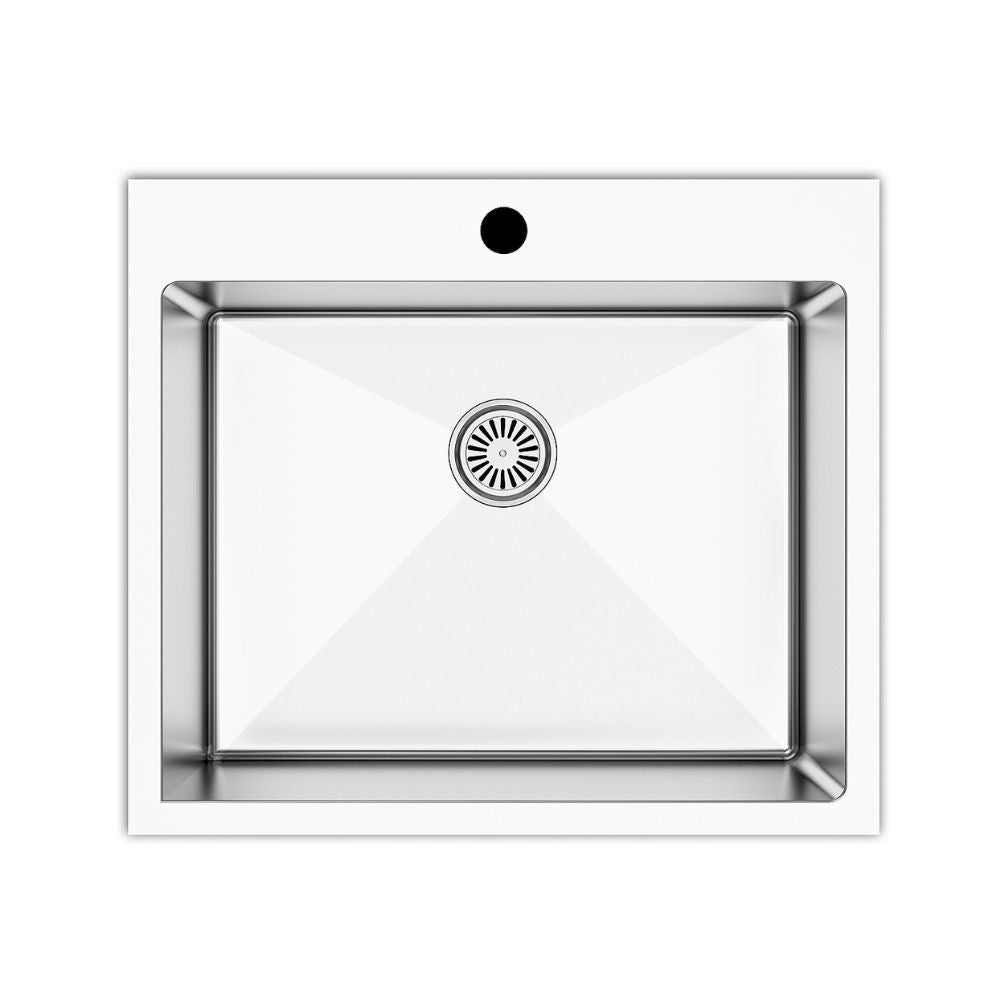 lavello incasso sa3070 una vasca 55x48 cm. inox, lavello in acciaio inox a una vasca, vista frontale