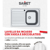 lavello classic 273 79x50 cm sinistro, vista laterale con bordo incasso a filo o semifilo