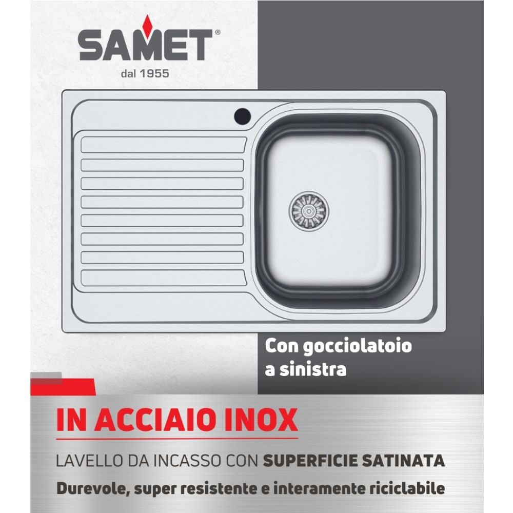 lavello classic 273 79x50 cm sinistro, particolare della piletta e scarico in inox