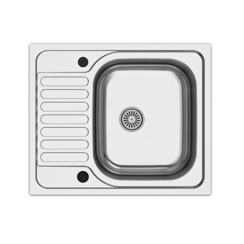 lavello 60x50 reversibile rondo' ec196, lavello in acciaio inox a una vasca, vista frontale