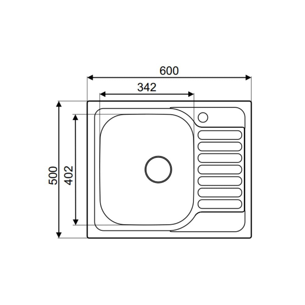 lavello 60x50 reversibile rondo' ec196, lavello singolo installato in top cucina moderno