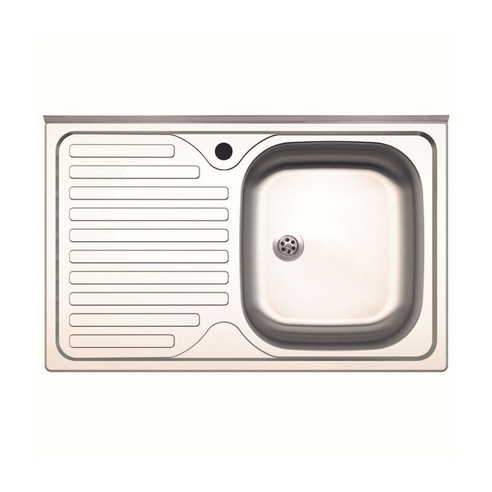 lavello appoggio 80x50 sa216 1 vasca e gocciolatoio sinistro, lavello in acciaio inox a una vasca, vista frontale