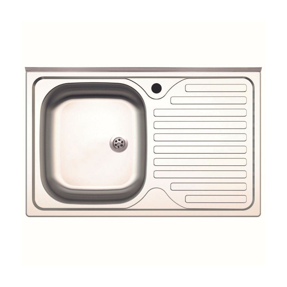 lavello appoggio 80x50 sa216 1 vasca e gocciolatoio destro, lavello in acciaio inox a una vasca, vista frontale