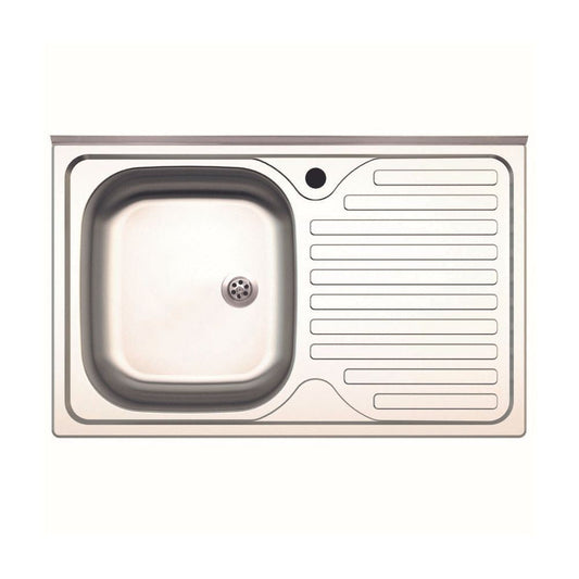 lavello appoggio 80x50 sa216 1 vasca e gocciolatoio destro, lavello in acciaio inox a una vasca, vista frontale