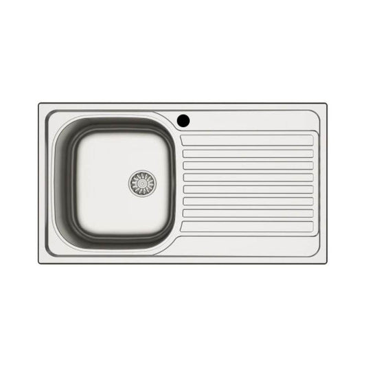 lavello incasso cucina mp861vdx acciaio 86x50 cm una vasca e gocciolatoio destro, lavello in acciaio inox a una vasca, vista frontale