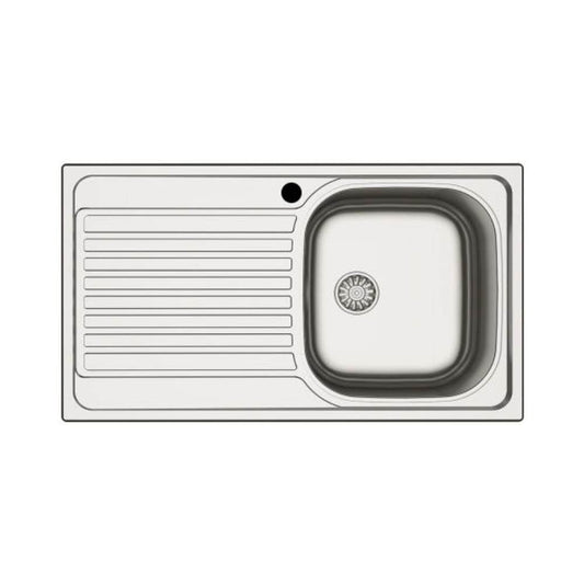 lavello incasso cucina mp861vsx acciaio 86x50 cm una vasca e gocciolatoio sinistro, lavello in acciaio inox a una vasca, vista frontale