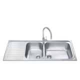 lavello smeg lgm116s inox 2 vasche con gocciolatoio sinistro microantigraffio 116x50 cm, lavello in acciaio inox a due vasche, vista frontale