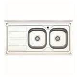 lavello da appoggio sa46 due vasche con gocciolatoio sinistro 120x60cm. inox, lavello in acciaio inox a due vasche, vista frontale