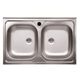 lavello appoggio 80x50 50 series 2 vasche n214, lavello in acciaio inox a due vasche, vista frontale