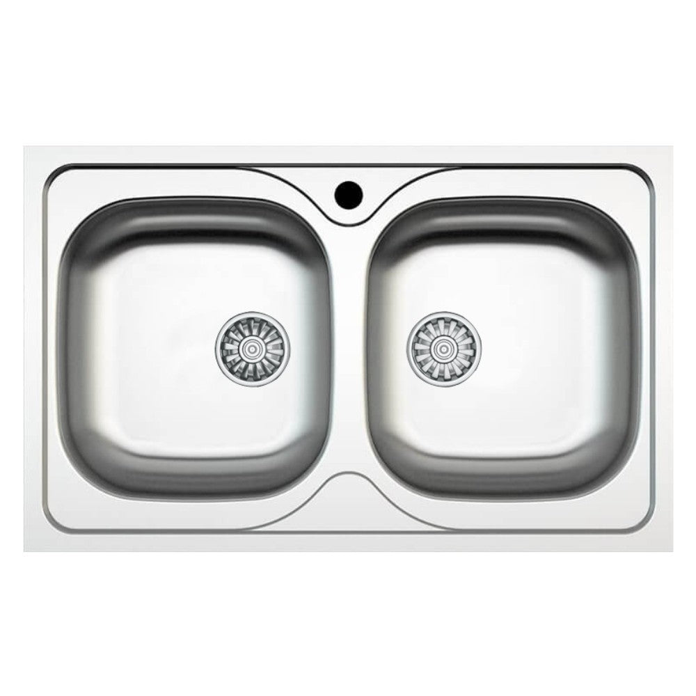 lavello 86x50 2 vasche sa322, lavello in acciaio inox a due vasche, vista frontale