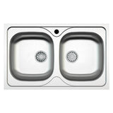 lavello 86x50 2 vasche sa322, lavello in acciaio inox a due vasche, vista frontale