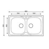 lavello 86x50 2 vasche sa322, dettaglio della superficie lucida e vasche affiancate