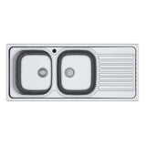 lavello 116x50 sa138 2 vasche e gocciolatoio destro, lavello in acciaio inox a due vasche, vista frontale