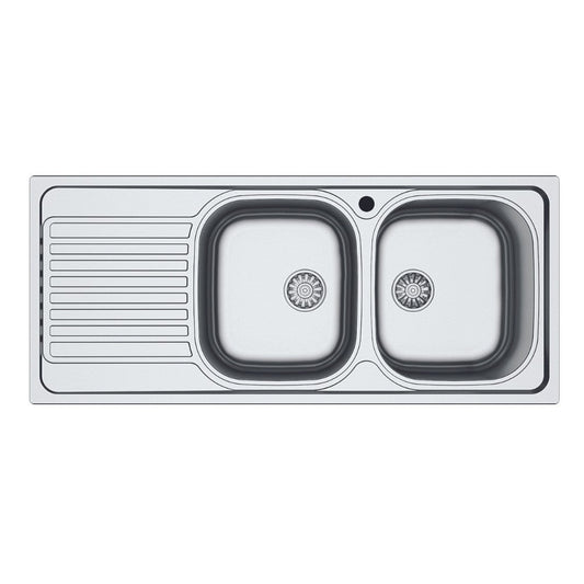 lavello 116x50 sa138 2 vasche e gocciolatoio sinistro, lavello in acciaio inox a due vasche, vista frontale